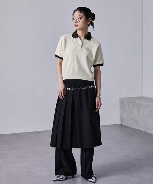 nui nullu(ヌイヌル)の「【nui nullu】メタルプレートリンガークロップドワッフルポロシャツ(ポロシャツ・レディース・ネイビー/オフホワイト/ブラック/サックスブルー/ワイン・FREE)」の21枚目の写真