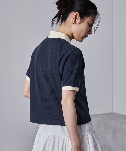 nui nullu(ヌイヌル)の「【nui nullu】メタルプレートリンガークロップドワッフルポロシャツ(ポロシャツ・レディース・ネイビー/オフホワイト/ブラック/サックスブルー/ワイン・FREE)」の15枚目の写真