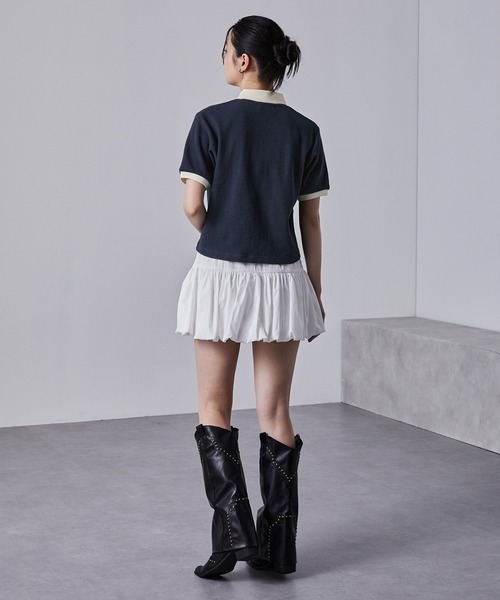 nui nullu(ヌイヌル)の「【nui nullu】メタルプレートリンガークロップドワッフルポロシャツ(ポロシャツ・レディース・ネイビー/オフホワイト/ブラック/サックスブルー/ワイン・FREE)」の19枚目の写真