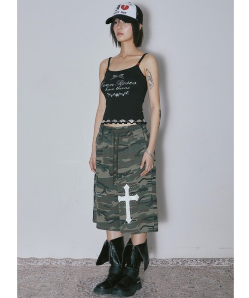 キャミソール A'GEM/9 × .kom 「NIIER NOR/ニーアノア」 ANGEL ROSE LEOPARD SLEEVELESS/エンジェル A'GEM/9 × .kom 『NIIER NOR/ニーアノア』 ANGEL ROSE LEOPARD