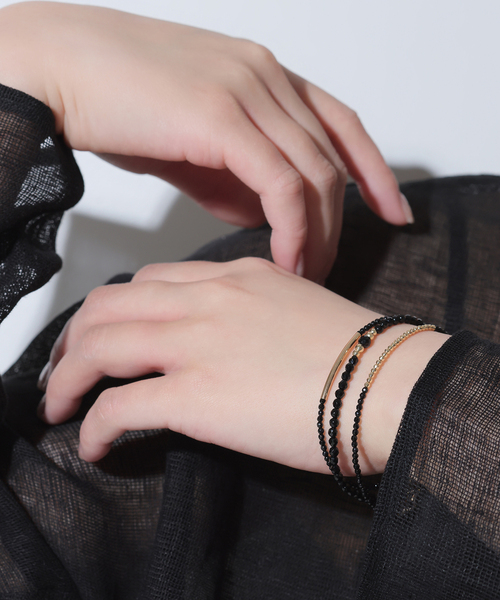 Lilas（リラ）の「ゴールドビーズラインオニキスブレスレット K10（ブレスレット・レディース・ゴールド・FREE）」の4枚目の写真