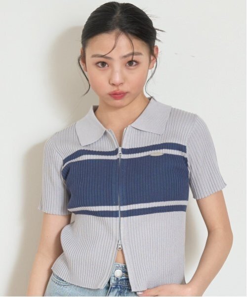 LOVETOXIC（ラブトキシック）の「【アラエル】半袖ジップニット（ニット/セーター・キッズ・ブラック/ネイビー/グレー/オフホワイト・S:140cm/M:150cm/L:160cm）」の3枚目の写真