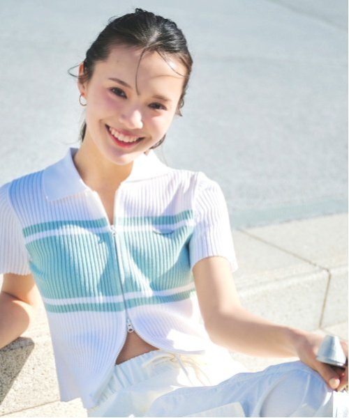 LOVETOXIC（ラブトキシック）の「【アラエル】半袖ジップニット（ニット/セーター・キッズ・ブラック/ネイビー/グレー/オフホワイト・S:140cm/M:150cm/L:160cm）」の2枚目の写真