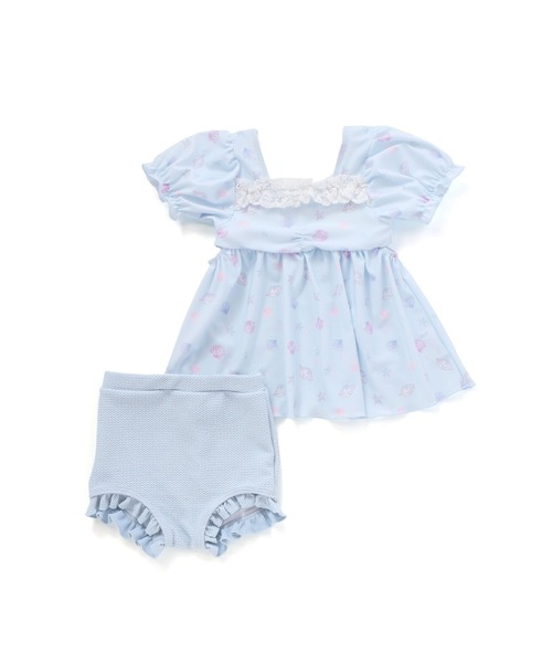 SLAP SLIP（スラップスリップ）の「シェル柄フロントレースパフスリーブセパレート型スイムウェア(90~130cm)（水着・キッズ・ピンク系その他/ブルー系その他・90cm/100cm/110cm/120cm/130cm）」の2枚目の写真