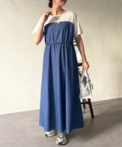 Chez toi（シェトワ）の「ビスチェ見えドッキングワンピース（ワンピース・レディース・ブラック/ネイビー/モカ/ブルー/カーキ・FREE）」の5枚目の写真