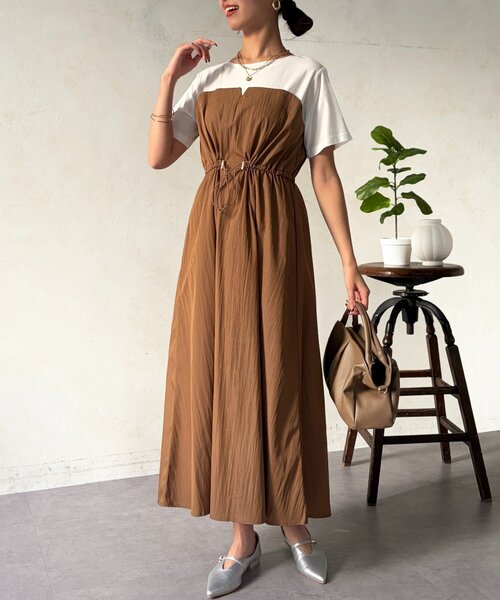 Chez toi（シェトワ）の「ビスチェ見えドッキングワンピース（ワンピース・レディース・ブラック/ネイビー/モカ・FREE）」の3枚目の写真