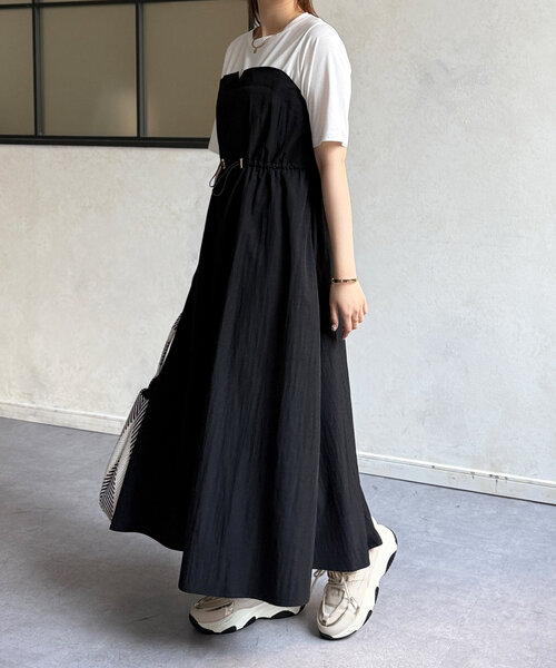 Chez toi（シェトワ）の「ビスチェ見えドッキングワンピース（ワンピース・レディース・ブラック/ネイビー/モカ・FREE）」の4枚目の写真