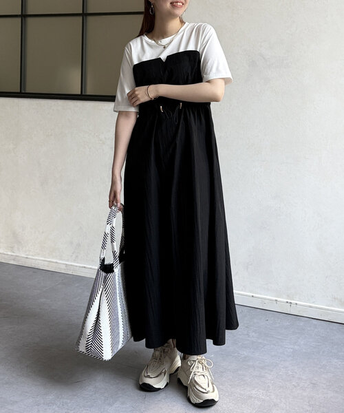 Chez toi（シェトワ）の「ビスチェ見えドッキングワンピース（ワンピース・レディース・ブラック/ネイビー/モカ・FREE）」の6枚目の写真