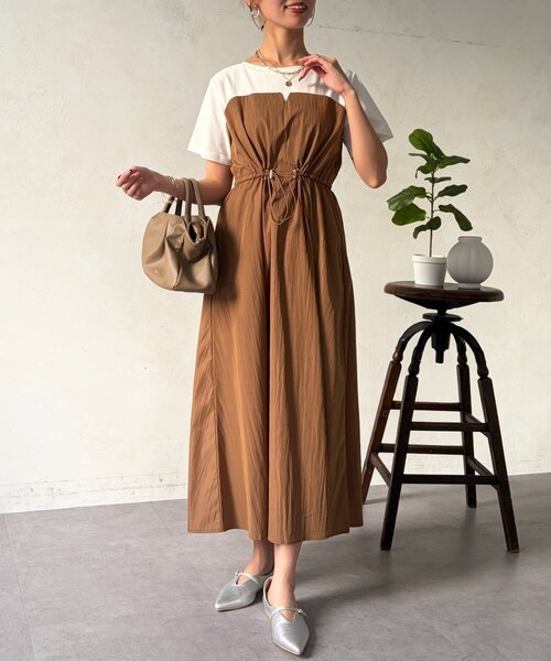 Chez toi（シェトワ）の「ビスチェ見えドッキングワンピース（ワンピース・レディース・ブラック/ネイビー/モカ・FREE）」の15枚目の写真