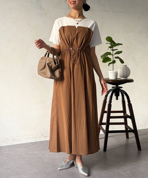 Chez toi（シェトワ）の「ビスチェ見えドッキングワンピース（ワンピース・レディース・ブラック/ネイビー/モカ・FREE）」の18枚目の写真