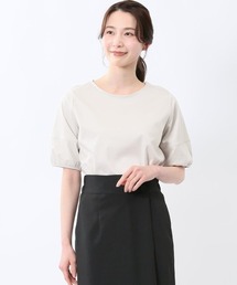 m.f.editorial | 【接触冷感 UVカット 綿100%】m.f.エディトリアル レディース 綿スムス クルーネック パフギャザーウォッシャブルTシャツ(Tシャツ/カットソー)