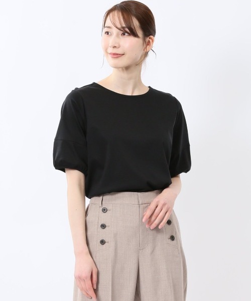 m.f.editorial（エムエフエディトリアル）の「【接触冷感 UVカット 綿100％】m.f.エディトリアル レディース 綿スムス クルーネック パフギャザーウォッシャブルTシャツ（Tシャツ/カットソー・レディース・ブラック/ライトグレー/ホワイト・MEDIUM/LARGE）」の3枚目の写真