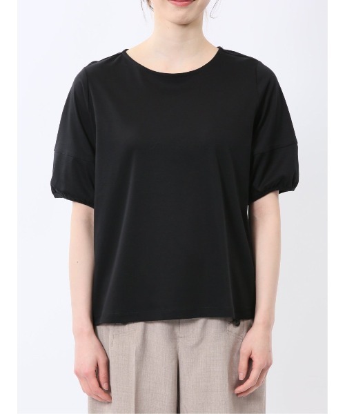 m.f.editorial（エムエフエディトリアル）の「【接触冷感 UVカット 綿100％】m.f.エディトリアル レディース 綿スムス クルーネック パフギャザーウォッシャブルTシャツ（Tシャツ/カットソー・レディース・ブラック/ライトグレー/ホワイト・MEDIUM/LARGE）」の9枚目の写真