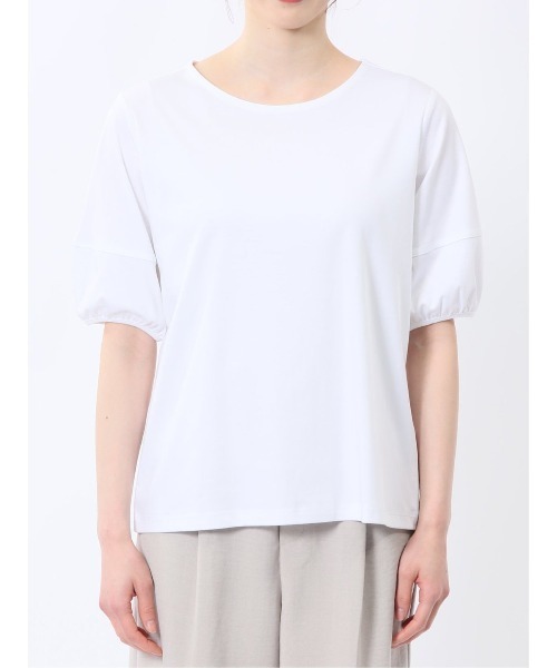 m.f.editorial（エムエフエディトリアル）の「【接触冷感 UVカット 綿100％】m.f.エディトリアル レディース 綿スムス クルーネック パフギャザーウォッシャブルTシャツ（Tシャツ/カットソー・レディース・ブラック/ライトグレー/ホワイト・MEDIUM/LARGE）」の22枚目の写真