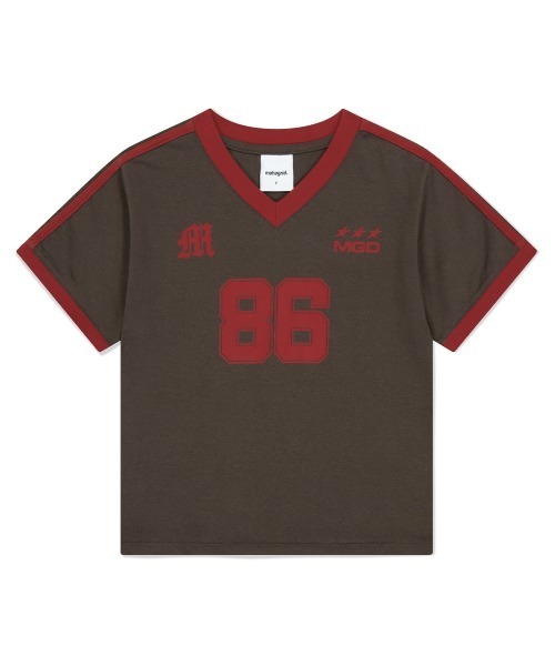 MAHAGRID(マハグリッド)の「『mahagrid/マハグリッド』 FOOTBALL RINGER TEE /フットボールリンガーTシャツ(Tシャツ/カットソー・レディース・ホワイト/ブラウン/ブラック・FREE)」の3枚目の写真
