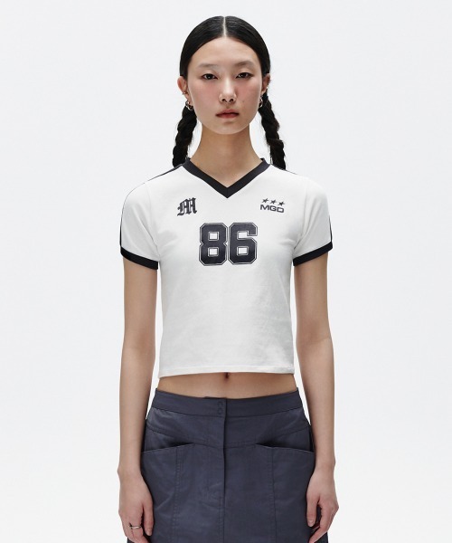 MAHAGRID(マハグリッド)の「『mahagrid/マハグリッド』 FOOTBALL RINGER TEE /フットボールリンガーTシャツ(Tシャツ/カットソー・レディース・ホワイト/ブラウン/ブラック・FREE)」の4枚目の写真