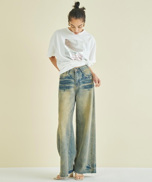 Settimissimo(セッティミッシモ)の「メタリック箔プリント×カラーロゴ オーバーサイズ Tシャツ(Tシャツ/カットソー・レディース・グリーン/レッド・FREE)」の18枚目の写真