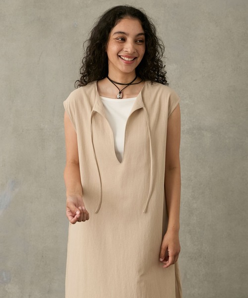 Sand wash cotton sleeveless one-piece / サンドウォッシュ