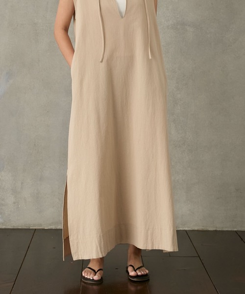 Stroove（ストルーヴ）の「Sand wash cotton sleeveless one-piece / サンドウォッシュ コットン ノースリーブ ワンピース（ワンピース・レディース・ブラウン/スミクロ/ベージュ・FREE）」の6枚目の写真