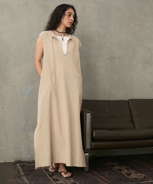 Sand wash cotton sleeveless one-piece / サンドウォッシュ コットン