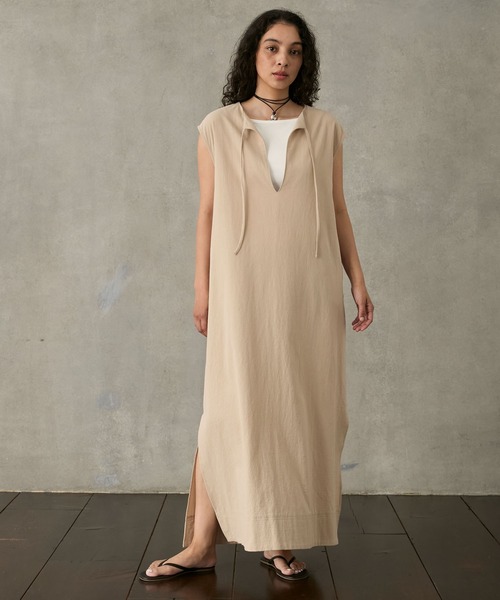 Sand wash cotton sleeveless one-piece / サンドウォッシュ