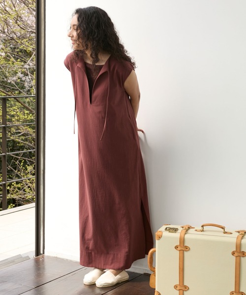 Sand wash cotton sleeveless one-piece / サンドウォッシュ