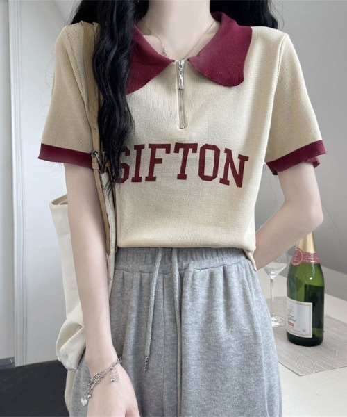 LETee(レティー)の「ハーフジップ×配色デザインが旬顔!スポーティーで大人可愛いロゴポロトップス(Tシャツ/カットソー・レディース・ブラック/ベージュ/ホワイト・FREE)」の11枚目の写真