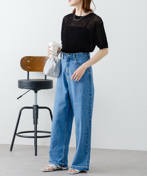 セール】【willow】透かし編みコンパクト半袖ニット（Tシャツ