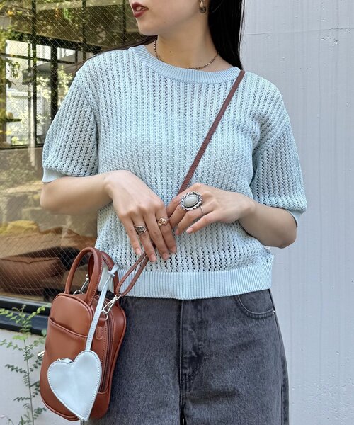 tシャツ 「willow」透かし編みコンパクト半袖ニット レディース セール】【willow】透かし編みコンパクト半袖ニット（Tシャツ