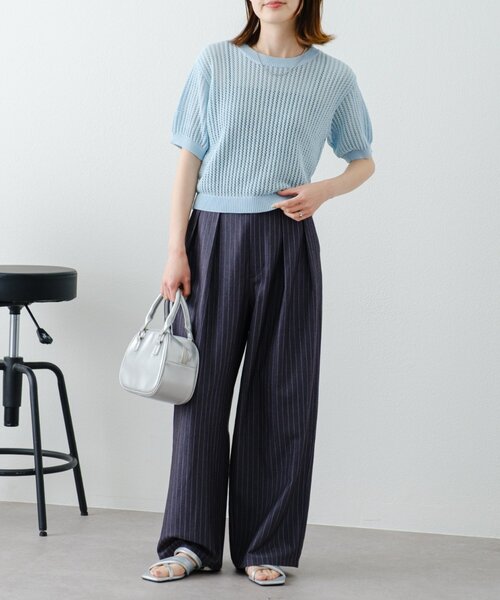 tシャツ 「willow」透かし編みコンパクト半袖ニット レディース セール】【willow】透かし編みコンパクト半袖ニット（Tシャツ