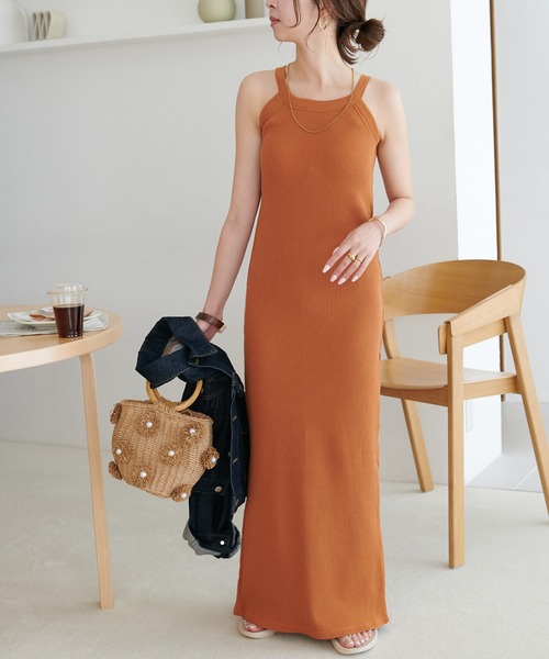 DISCOAT(ディスコート)の「カップ付ワッフルアメスリワンピース《WEB限定カラー・サイズあり》(ワンピース・レディース・ネイビー/オレンジ/ダークブラウン/グレー/ブラック/ライトベージュ・MEDIUM/SP/MT)」の6枚目の写真