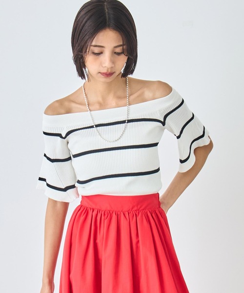 【売れました】ANAP(アナップ)ボーダートップス ANAP（アナップ）の「オフショル ボーダー リブ ニットトップス