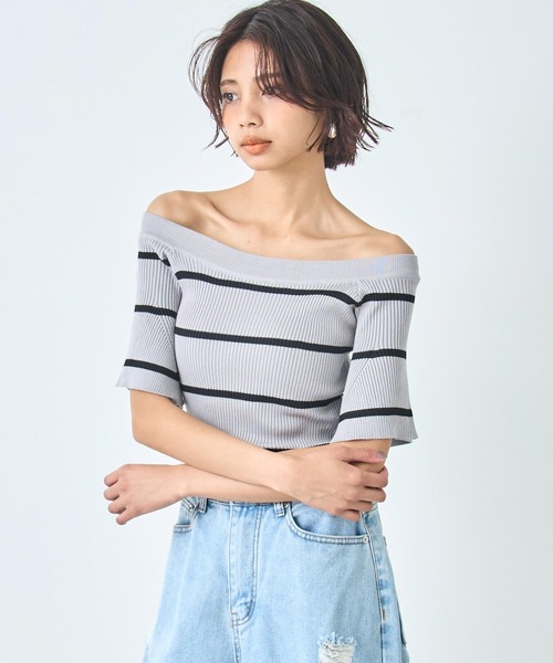 ANAP（アナップ）の「オフショル ボーダー リブ ニットトップス