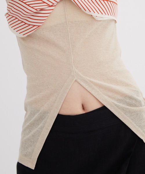 FUULLY STUDIO（フーリィーステューディオ）の「センタースリットシアーハーフスリーブトップス（Tシャツ/カットソー・レディース・ベージュ/ブラック/ライトピンク・FREE）」の6枚目の写真