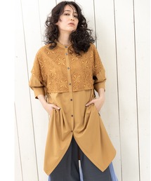 レースレイヤードロングシャツ