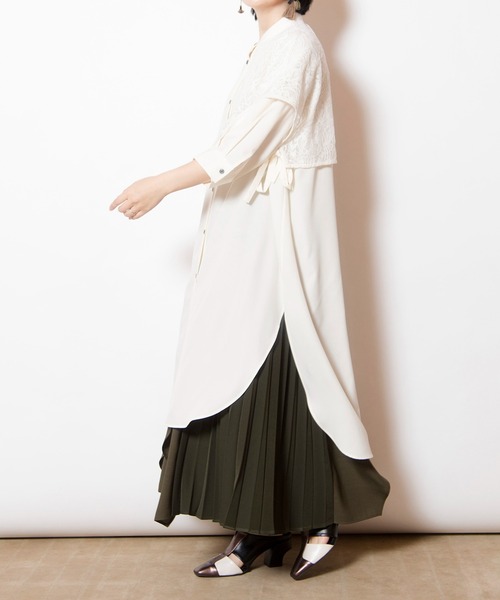 OSMOSIS（オズモーシス）の「レースレイヤードロングシャツ（シャツ/ブラウス・レディース・ブラック/ベージュ/ホワイト・ONE SIZE）」の9枚目の写真