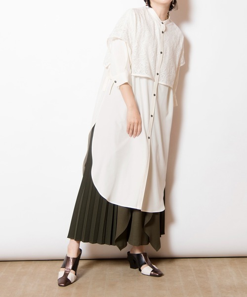 OSMOSIS（オズモーシス）の「レースレイヤードロングシャツ（シャツ/ブラウス・レディース・ブラック/ベージュ/ホワイト・ONE SIZE）」の10枚目の写真