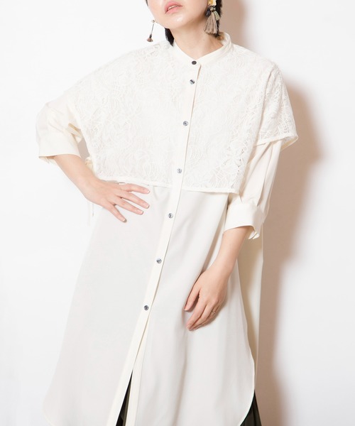 OSMOSIS（オズモーシス）の「レースレイヤードロングシャツ（シャツ/ブラウス・レディース・ブラック/ベージュ/ホワイト・ONE SIZE）」の11枚目の写真