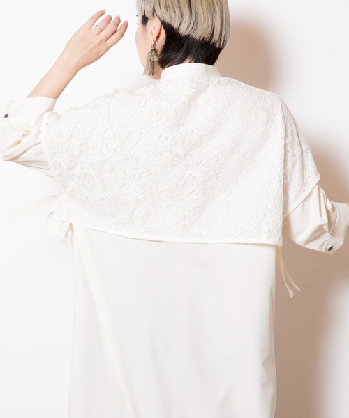 OSMOSIS（オズモーシス）の「レースレイヤードロングシャツ（シャツ/ブラウス・レディース・ブラック/ベージュ/ホワイト・ONE SIZE）」の13枚目の写真