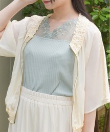 美品❣️axes femme胸元シースルーレースタンクトップ くすみピンク タンク | レディース服・レディースファッションならアクシーズ