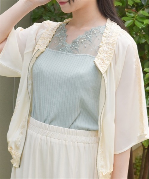 axes femme(アクシーズファム)の「吸水速乾チュールレースタンク(タンクトップ・レディース・ピンク/キナリ/ミント/ブラック/ワイン・FREE)」の4枚目の写真