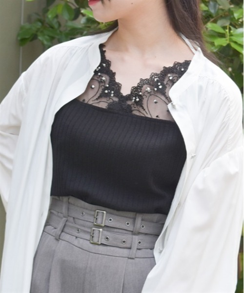 axes femme(アクシーズファム)の「吸水速乾チュールレースタンク(タンクトップ・レディース・ピンク/キナリ/ミント/ブラック/ワイン・FREE)」の3枚目の写真