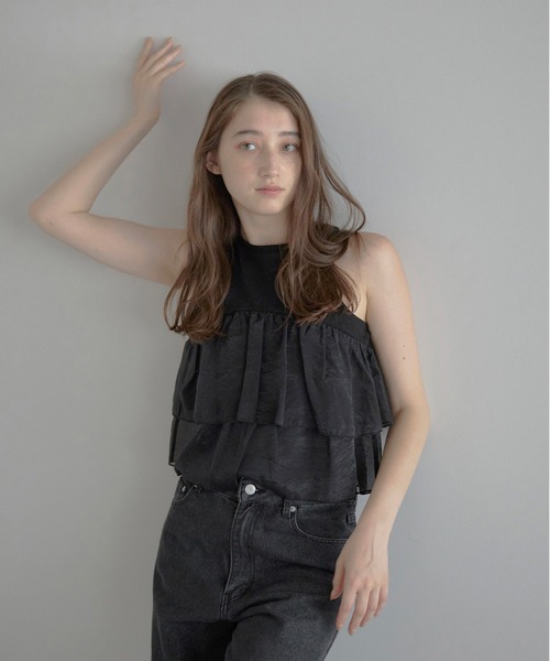 MINERTE（ミネルテ）の「【MINERTE】organza docking american sleeve tank / オーガンジードッキングアメスリタンク（タンクトップ・レディース・カーキ系/ブラック/ホワイト・FREE）」の2枚目の写真