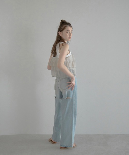 MINERTE（ミネルテ）の「【MINERTE】organza docking american sleeve tank / オーガンジードッキングアメスリタンク（タンクトップ・レディース・カーキ系/ブラック/ホワイト・FREE）」の12枚目の写真