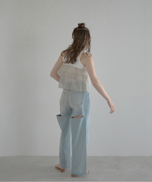 MINERTE（ミネルテ）の「【MINERTE】organza docking american sleeve tank / オーガンジードッキングアメスリタンク（タンクトップ・レディース・カーキ系/ブラック/ホワイト・FREE）」の13枚目の写真