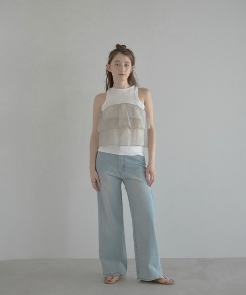 MINERTE（ミネルテ）の「【MINERTE】organza docking american sleeve tank / オーガンジードッキングアメスリタンク（タンクトップ・レディース・カーキ系/ブラック/ホワイト・FREE）」の17枚目の写真