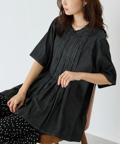 LAVEANGE（ラビアンジェ）の「デニムタックブラウス（シャツ/ブラウス・レディース・ネイビー/ブラック・4L/3L/LL/M/5L）」の12枚目の写真