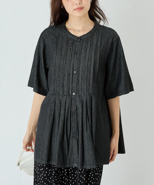 LAVEANGE（ラビアンジェ）の「デニムタックブラウス（シャツ/ブラウス・レディース・ネイビー/ブラック・4L/3L/LL/M/5L）」の13枚目の写真