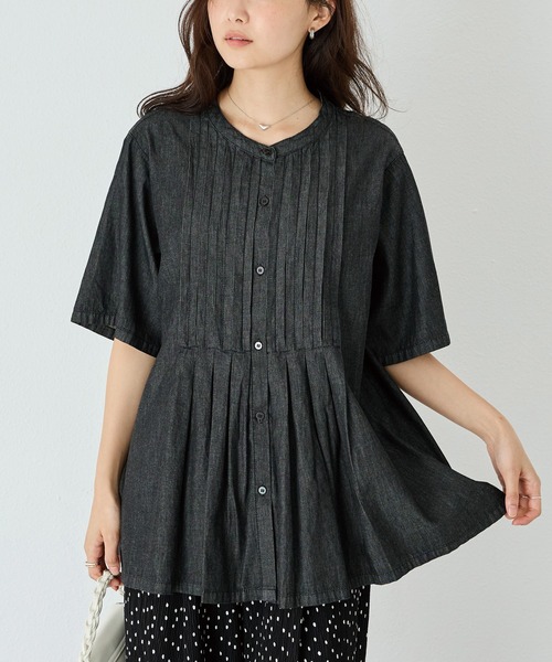 LAVEANGE（ラビアンジェ）の「デニムタックブラウス（シャツ/ブラウス・レディース・ネイビー/ブラック・4L/3L/LL/M/5L）」の14枚目の写真