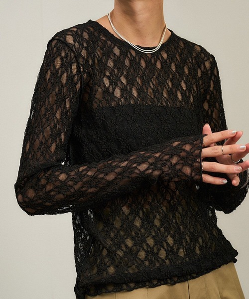 SALON adam et rope'（サロン アダム エ ロペ）の「レースシアートップス［ストレッチ］（その他トップス・レディース・ブラック/オフホワイト/ブラウン系その他2・FREE）」の10枚目の写真